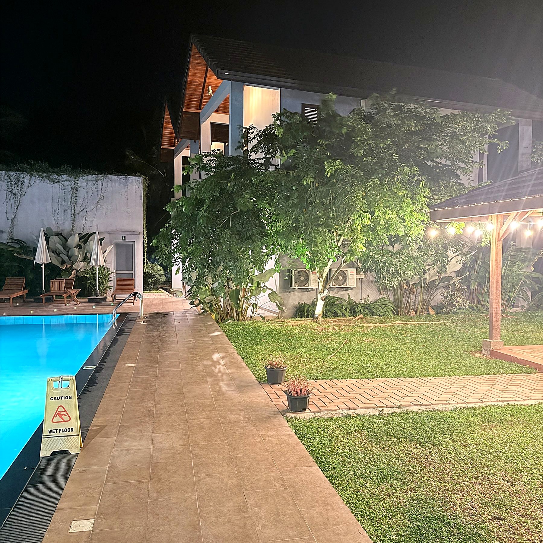 Pool garden at night